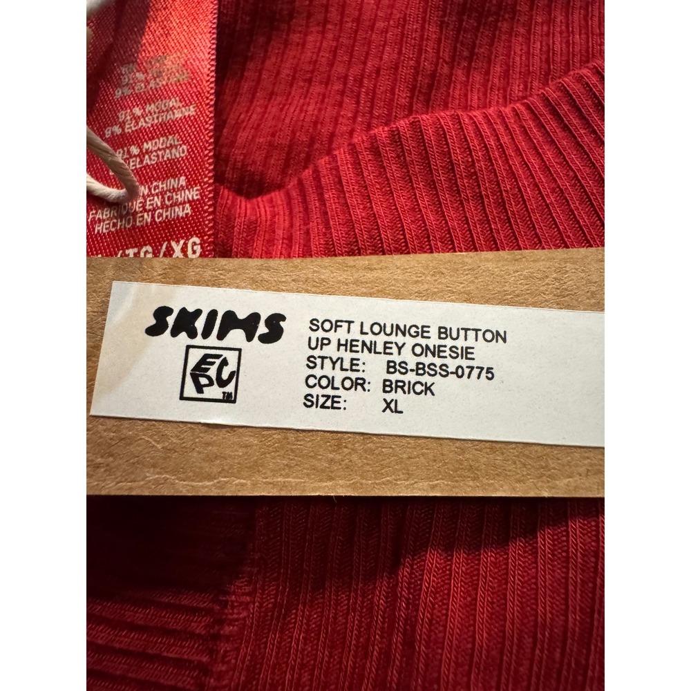 Skims Soft Lounge Button Up Henley Onesie Brick Red Ribbed Romper XL - Picture 5 of 5